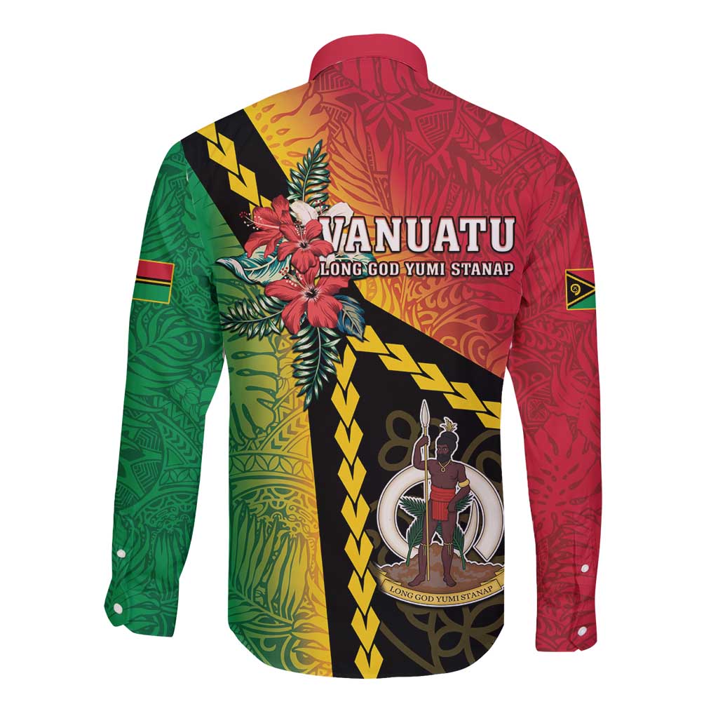 Happy Vanuatu Constitution Day Long Sleeve Button Shirt Flag Style With Sand Drawing Pattern LT05 - Polynesian Pride