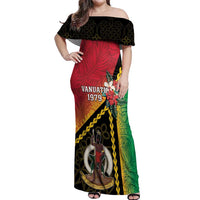 Happy Vanuatu Constitution Day Off Shoulder Maxi Dress Flag Style With Sand Drawing Pattern LT05 Women Red - Polynesian Pride