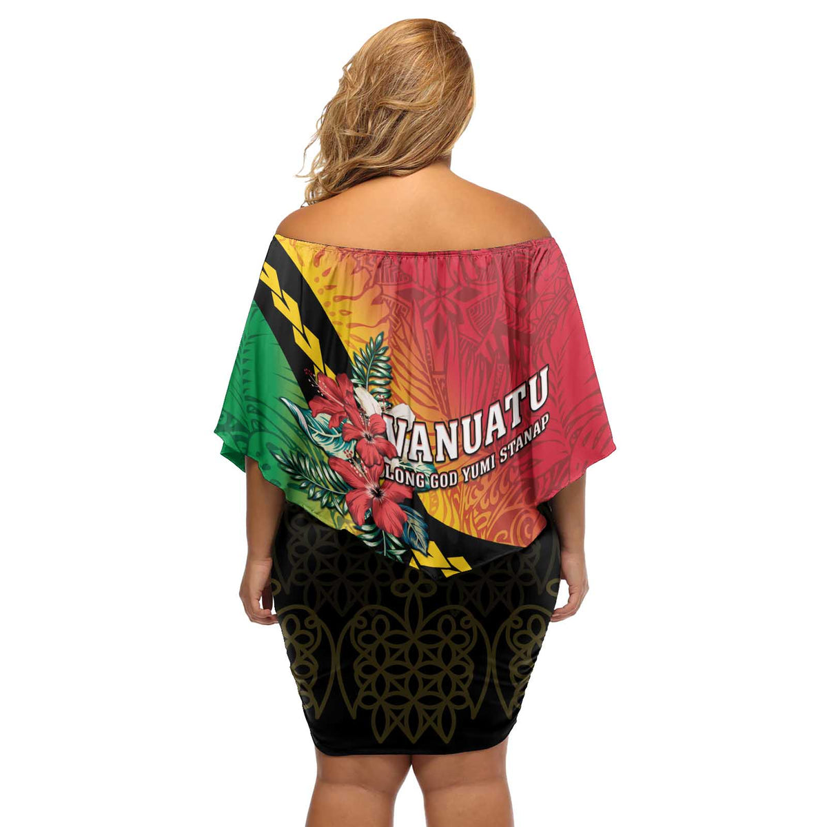 Happy Vanuatu Constitution Day Off Shoulder Short Dress Flag Style With Sand Drawing Pattern LT05 - Polynesian Pride