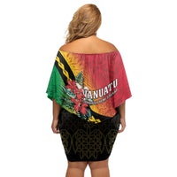 Happy Vanuatu Constitution Day Off Shoulder Short Dress Flag Style With Sand Drawing Pattern LT05 - Polynesian Pride