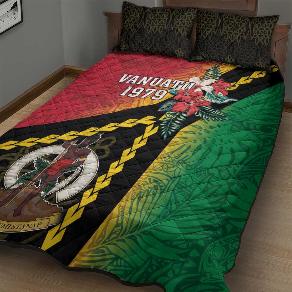 Happy Vanuatu Constitution Day Quilt Bed Set Flag Style With Sand Drawing Pattern