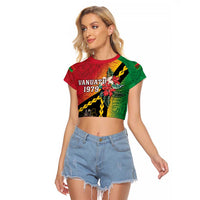 Happy Vanuatu Constitution Day Raglan Cropped T Shirt Flag Style With Sand Drawing Pattern LT05 Female Red - Polynesian Pride