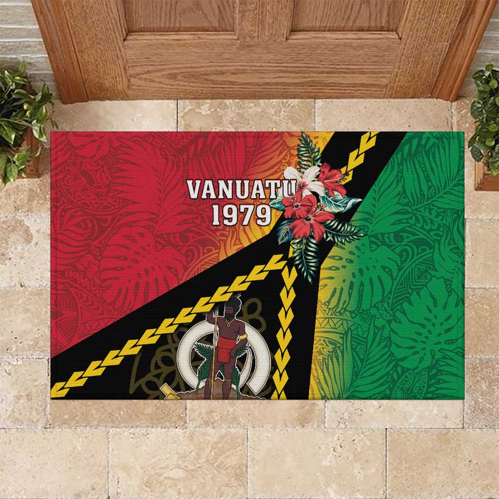 Happy Vanuatu Constitution Day Rubber Doormat Flag Style With Sand Drawing Pattern LT05 Red - Polynesian Pride