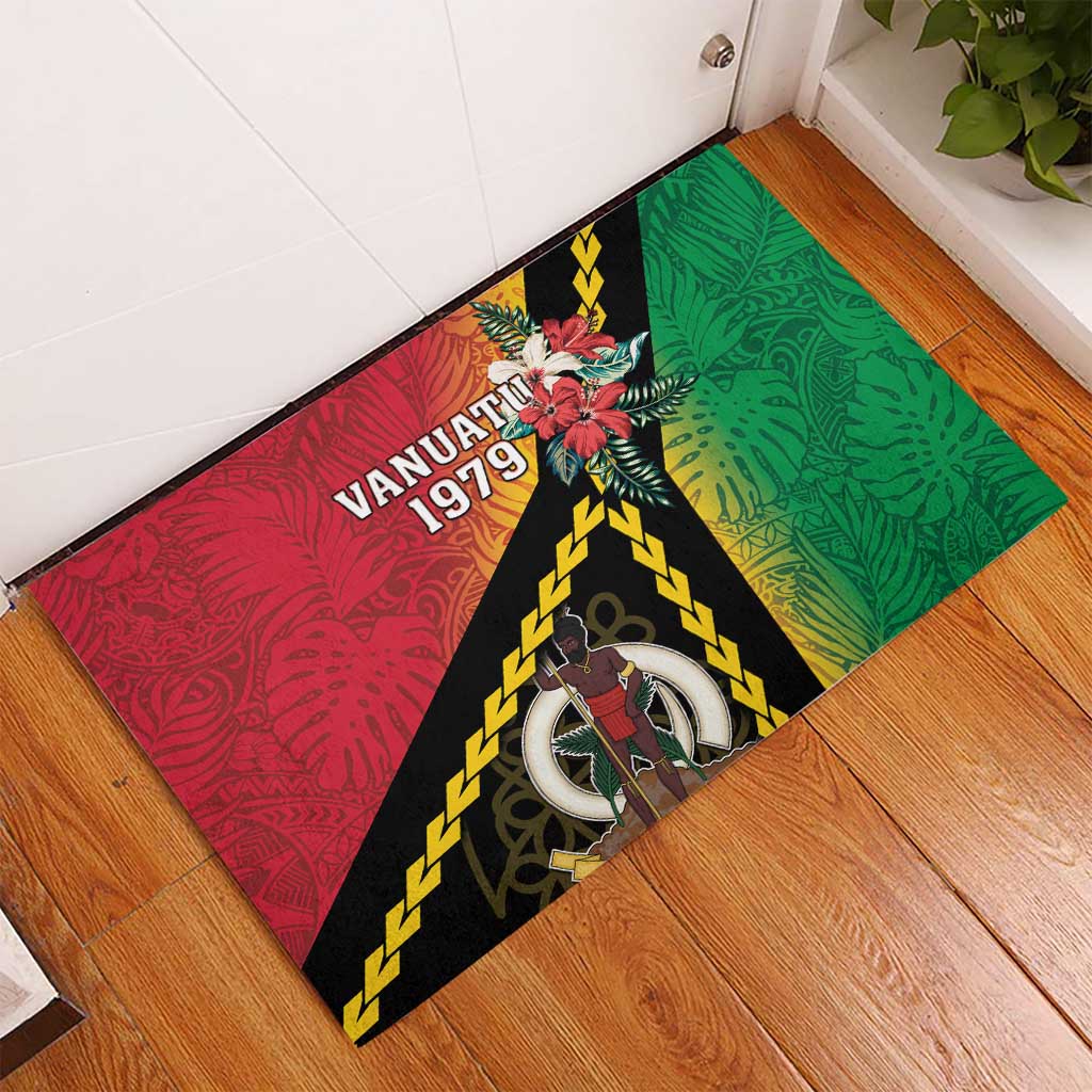 Happy Vanuatu Constitution Day Rubber Doormat Flag Style With Sand Drawing Pattern LT05 - Polynesian Pride