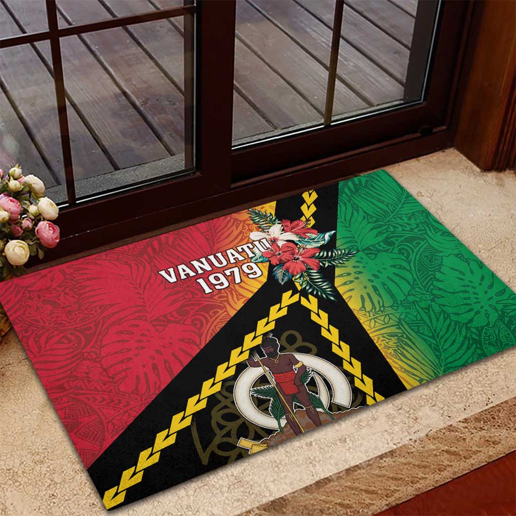 Happy Vanuatu Constitution Day Rubber Doormat Flag Style With Sand Drawing Pattern LT05 - Polynesian Pride
