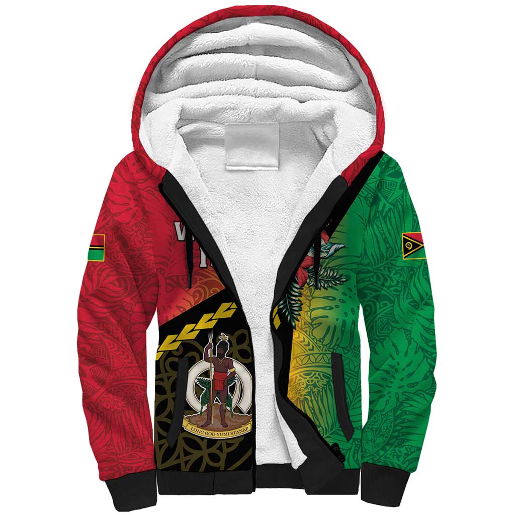 Happy Vanuatu Constitution Day Sherpa Hoodie Flag Style With Sand Drawing Pattern