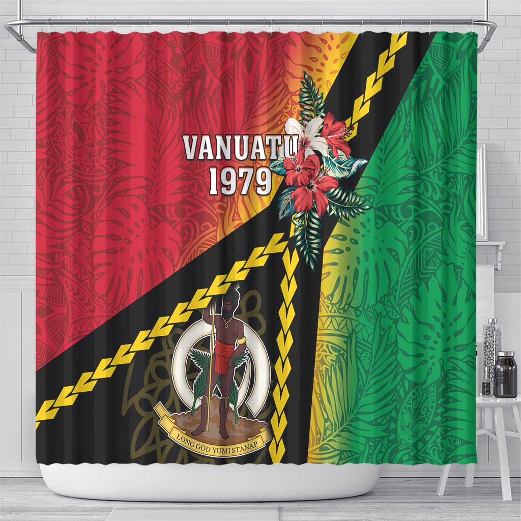 Happy Vanuatu Constitution Day Shower Curtain Flag Style With Sand Drawing Pattern LT05 - Polynesian Pride