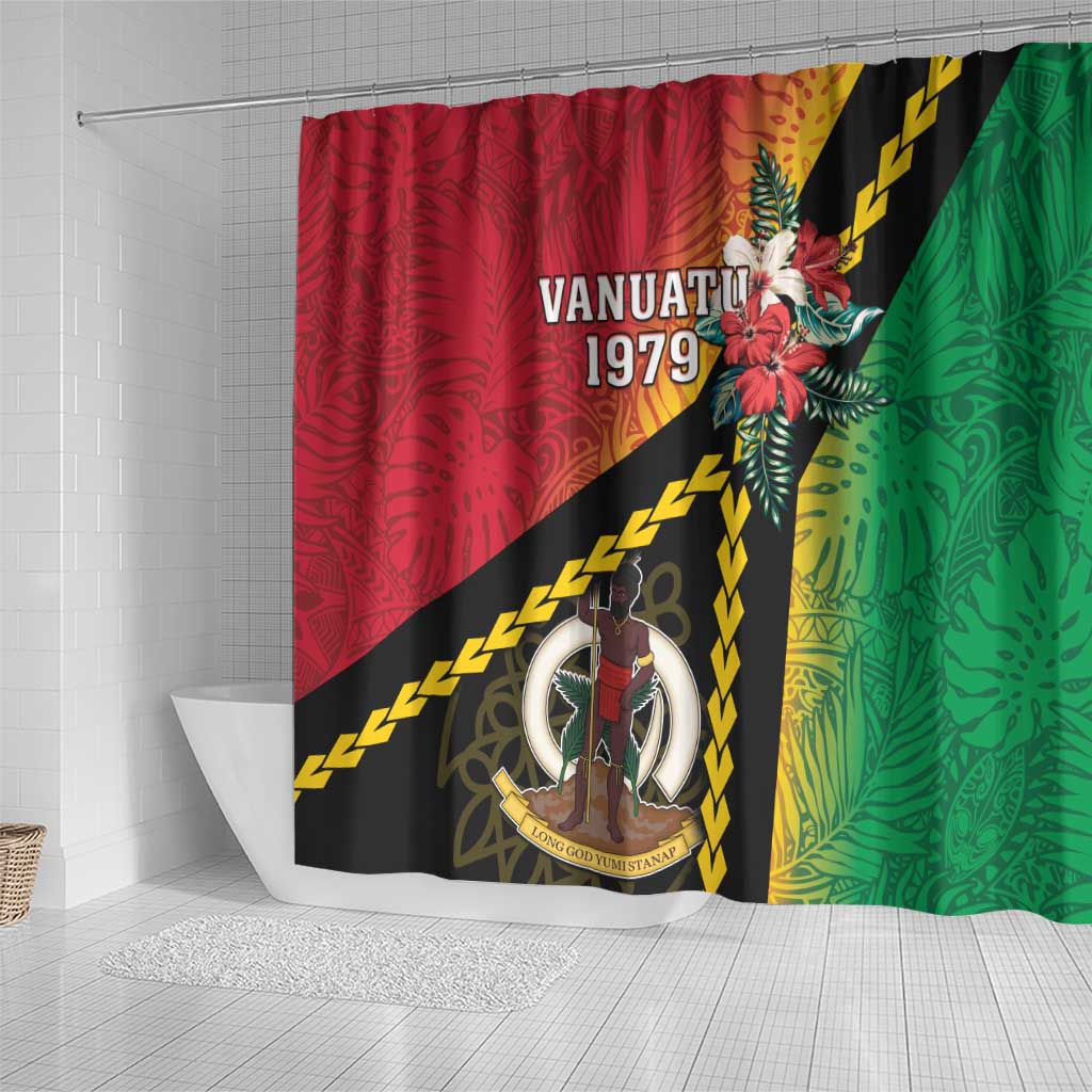 Happy Vanuatu Constitution Day Shower Curtain Flag Style With Sand Drawing Pattern LT05 - Polynesian Pride