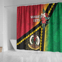 Happy Vanuatu Constitution Day Shower Curtain Flag Style With Sand Drawing Pattern LT05 - Polynesian Pride