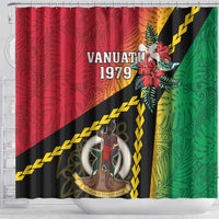 Happy Vanuatu Constitution Day Shower Curtain Flag Style With Sand Drawing Pattern LT05 - Polynesian Pride