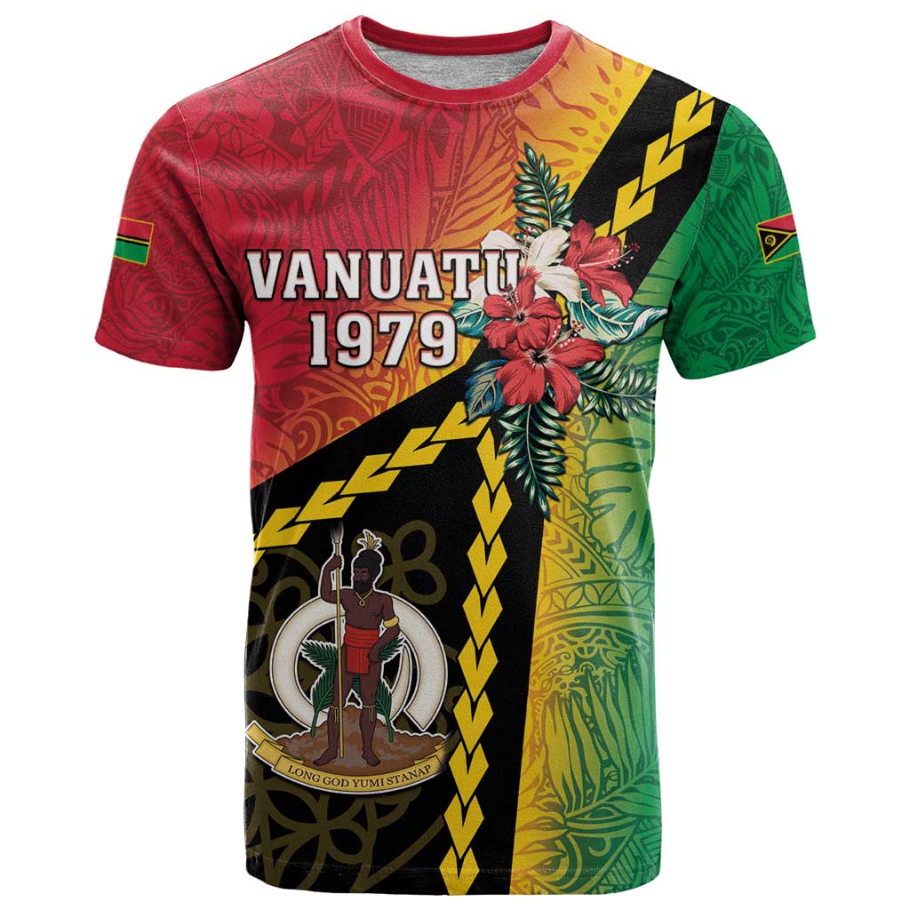 Happy Vanuatu Constitution Day T Shirt Flag Style With Sand Drawing Pattern LT05 Red - Polynesian Pride
