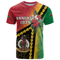 Happy Vanuatu Constitution Day T Shirt Flag Style With Sand Drawing Pattern LT05 Red - Polynesian Pride