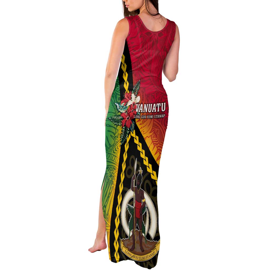 Happy Vanuatu Constitution Day Tank Maxi Dress Flag Style With Sand Drawing Pattern