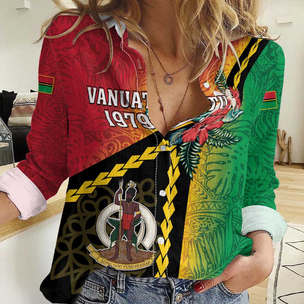 Happy Vanuatu Constitution Day Women Casual Shirt Flag Style With Sand Drawing Pattern LT05 Female Red - Polynesian Pride