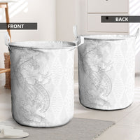 Tokelau White Sunday Laundry Basket Elegant Hibiscus Polynesian Tribal Pattern LT05 - Polynesian Pride