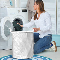 Tokelau White Sunday Laundry Basket Elegant Hibiscus Polynesian Tribal Pattern LT05 - Polynesian Pride