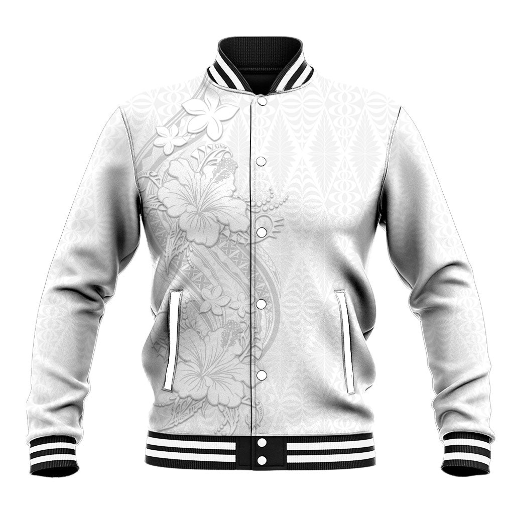 Tokelau White Sunday Baseball Jacket Elegant Hibiscus Polynesian Tribal Pattern LT05 Unisex White - Polynesian Pride