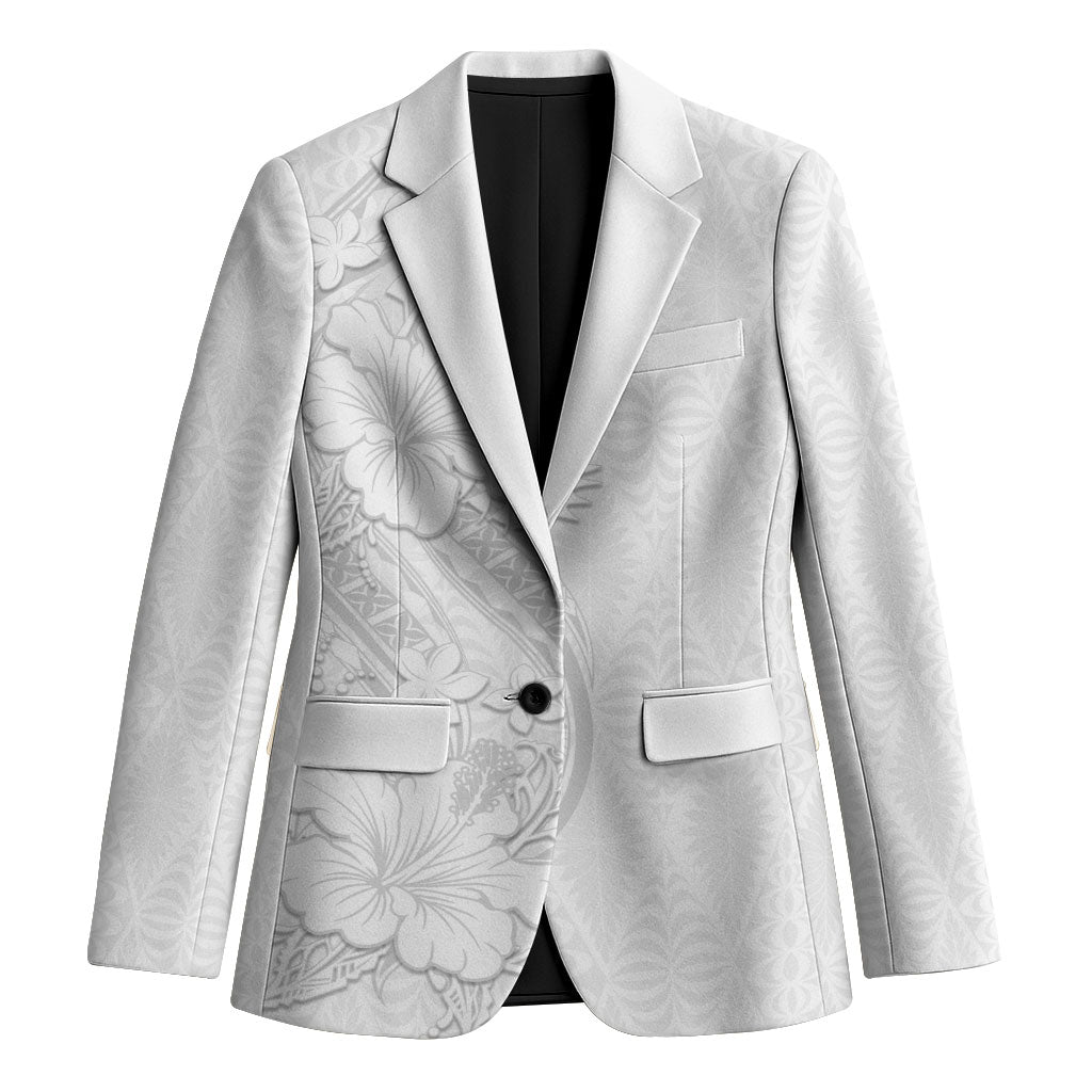 Tokelau White Sunday Blazer Elegant Hibiscus Polynesian Tribal Pattern LT05 Unisex White - Polynesian Pride