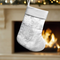 Tokelau White Sunday Christmas Stocking Elegant Hibiscus Polynesian Tribal Pattern