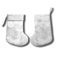 Tokelau White Sunday Christmas Stocking Elegant Hibiscus Polynesian Tribal Pattern