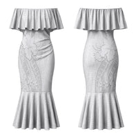 Tokelau White Sunday Couples Matching Mermaid Dress and Long Sleeve Button Shirt Elegant Hibiscus Polynesian Tribal Pattern LT05 - Polynesian Pride