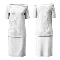 Tokelau White Sunday Couples Matching Puletasi and Long Sleeve Button Shirt Elegant Hibiscus Polynesian Tribal Pattern LT05 - Polynesian Pride