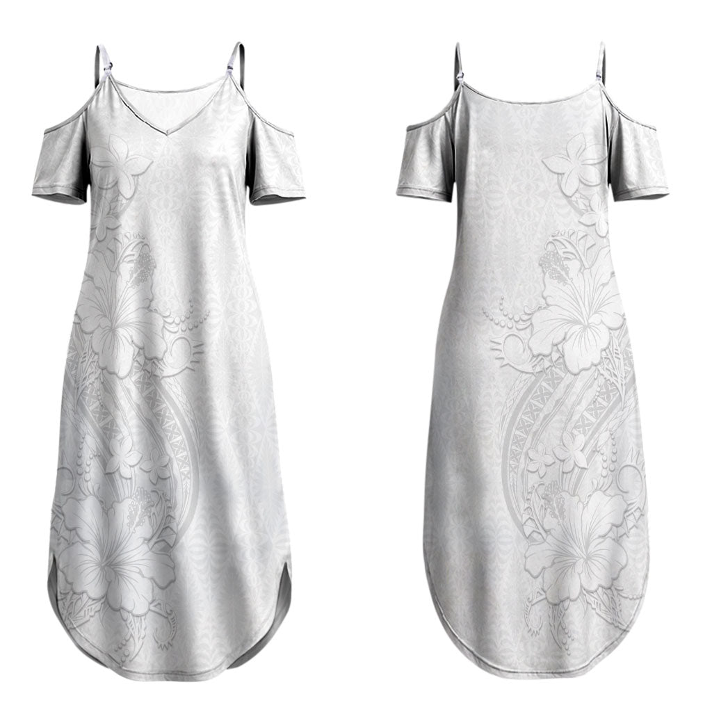 Tokelau White Sunday Couples Matching Summer Maxi Dress and Hawaiian Shirt Elegant Hibiscus Polynesian Tribal Pattern LT05 - Polynesian Pride
