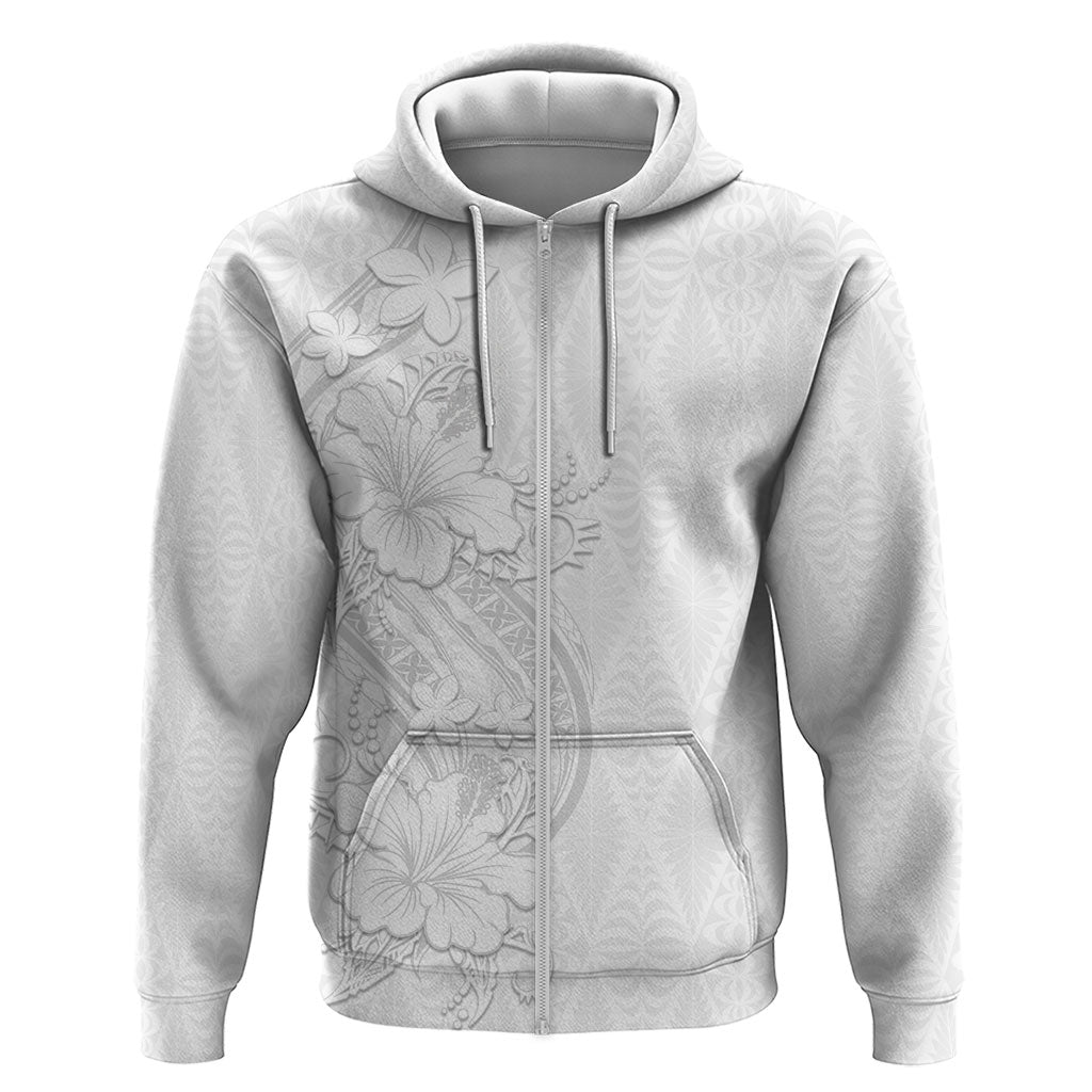 Tokelau White Sunday Hoodie Elegant Hibiscus Polynesian Tribal Pattern LT05 Zip Hoodie White - Polynesian Pride