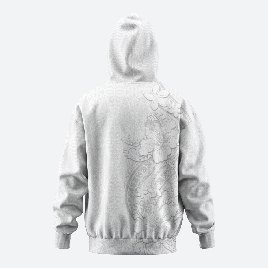 Tokelau White Sunday Hoodie Elegant Hibiscus Polynesian Tribal Pattern LT05 - Polynesian Pride