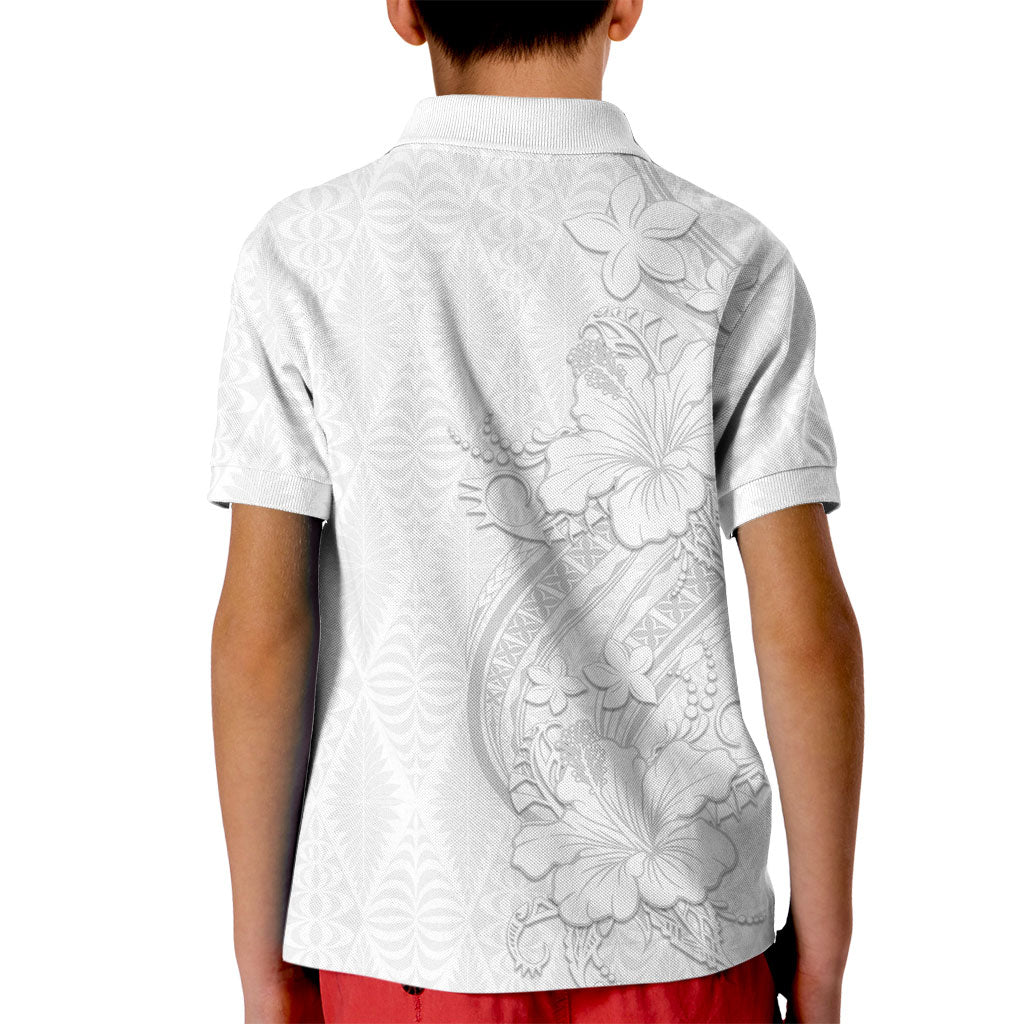 Tokelau White Sunday Kid Polo Shirt Elegant Hibiscus Polynesian Tribal Pattern LT05 - Polynesian Pride