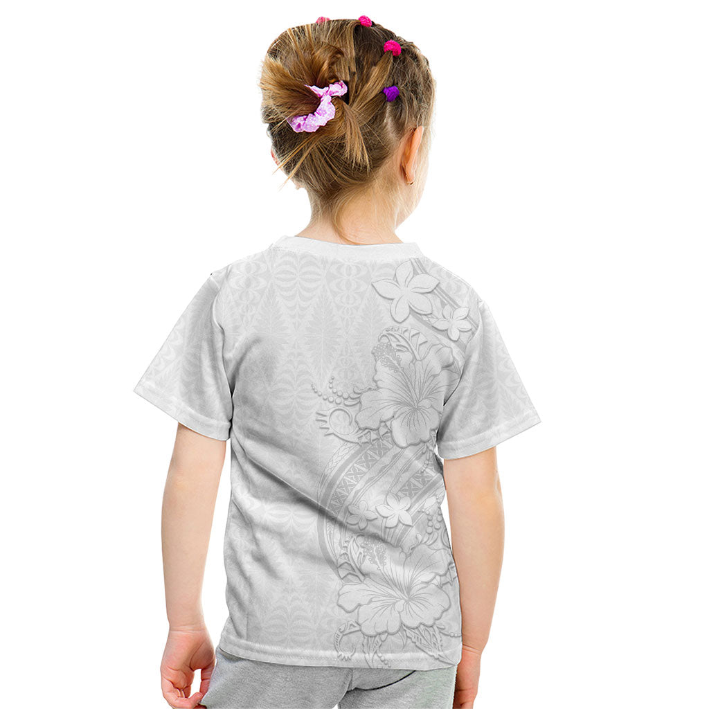 Tokelau White Sunday Kid T Shirt Elegant Hibiscus Polynesian Tribal Pattern LT05 - Polynesian Pride