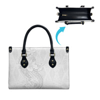 Tokelau White Sunday Leather Bag Elegant Hibiscus Polynesian Tribal Pattern