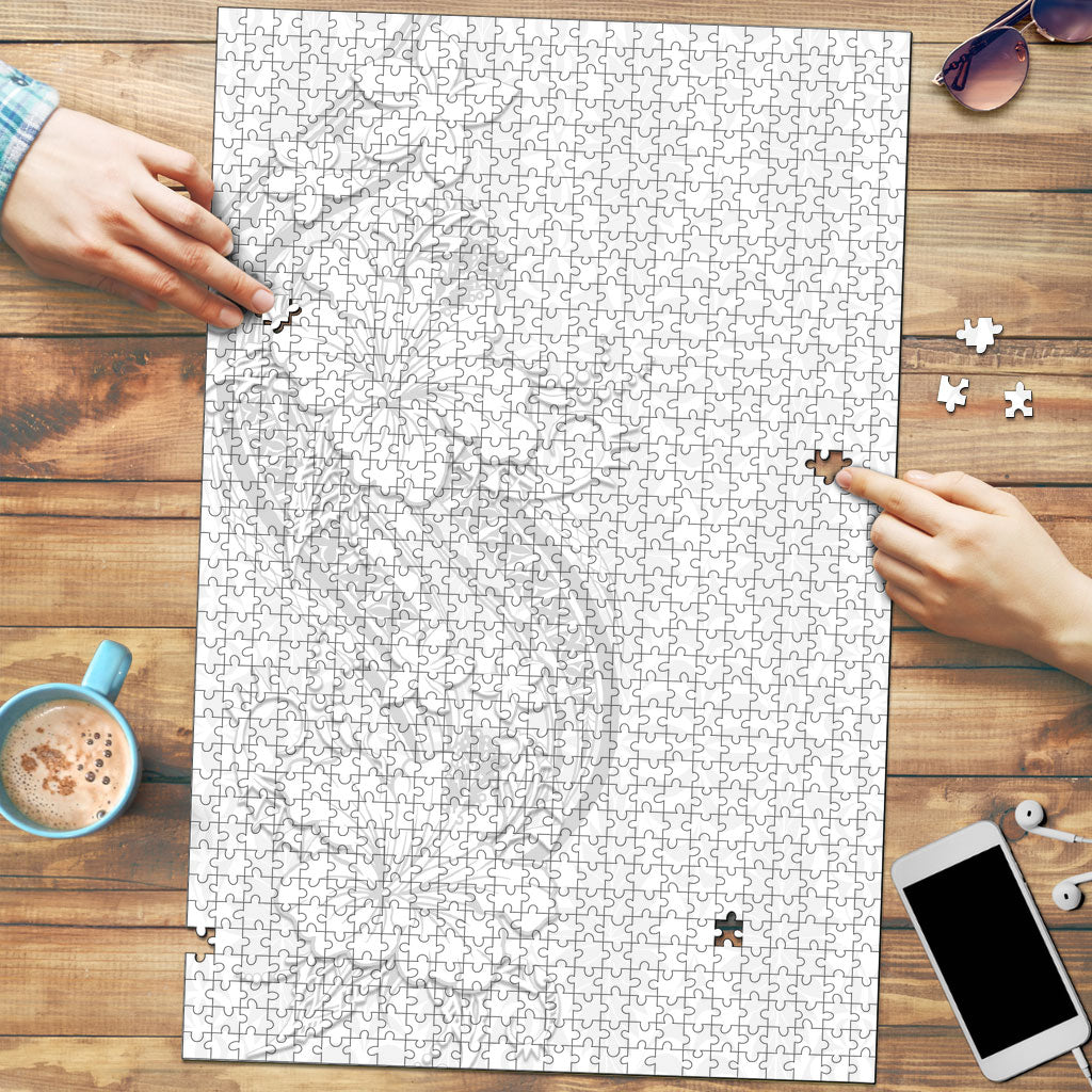 Tokelau White Sunday Puzzle Elegant Hibiscus Polynesian Tribal Pattern LT05 White - Polynesian Pride