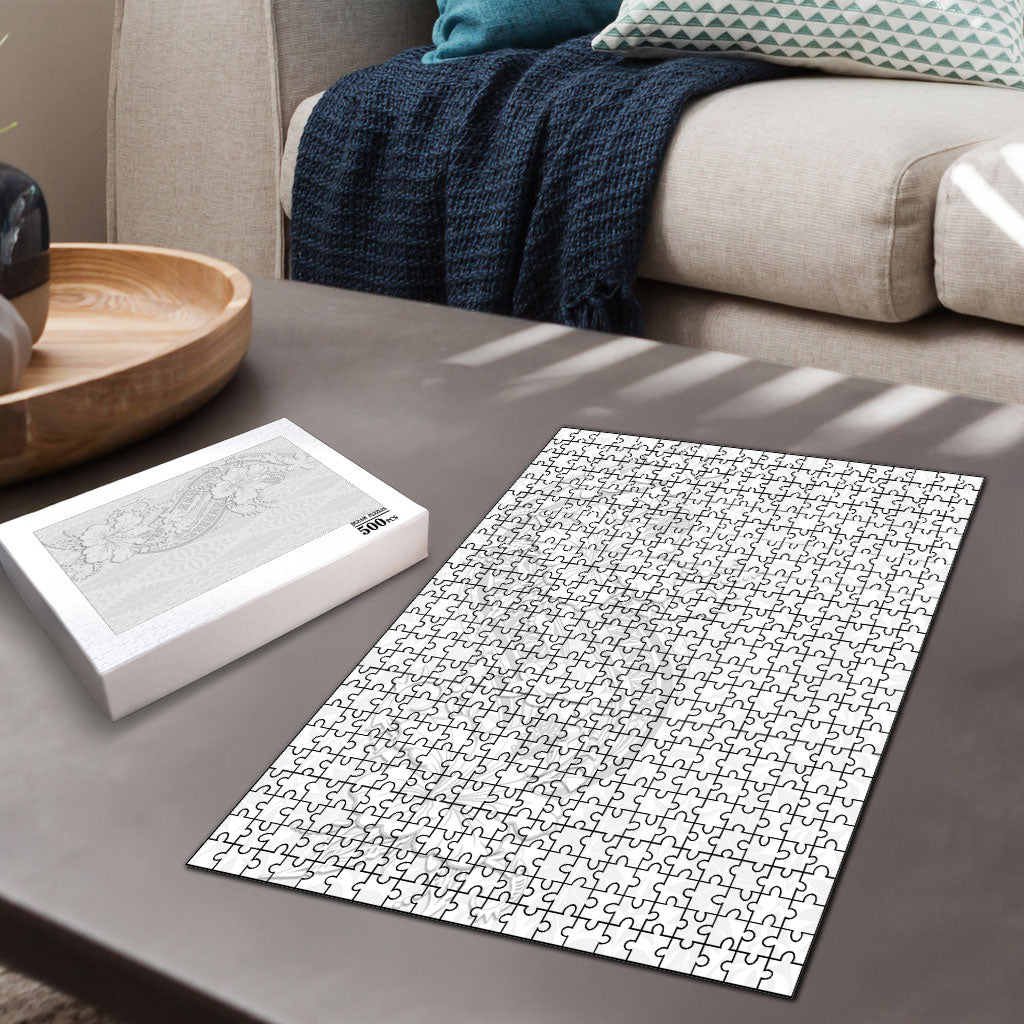 Tokelau White Sunday Puzzle Elegant Hibiscus Polynesian Tribal Pattern LT05 - Polynesian Pride