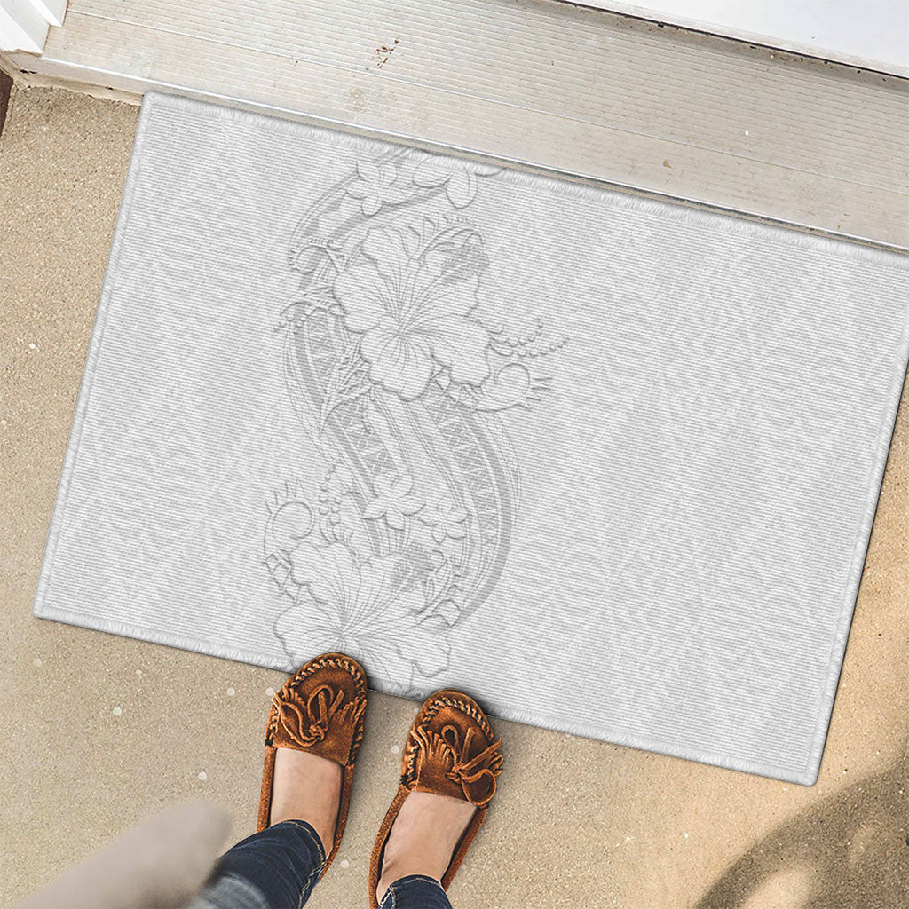Tokelau White Sunday Rubber Doormat Elegant Hibiscus Polynesian Tribal Pattern LT05 - Polynesian Pride