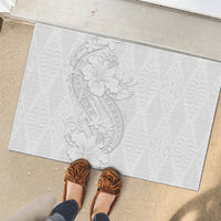 Tokelau White Sunday Rubber Doormat Elegant Hibiscus Polynesian Tribal Pattern LT05 - Polynesian Pride