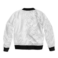 Tokelau White Sunday Sleeve Zip Bomber Jacket Elegant Hibiscus Polynesian Tribal Pattern LT05 - Polynesian Pride