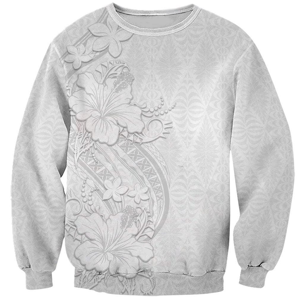 Tokelau White Sunday Sweatshirt Elegant Hibiscus Polynesian Tribal Pattern LT05 Unisex White - Polynesian Pride