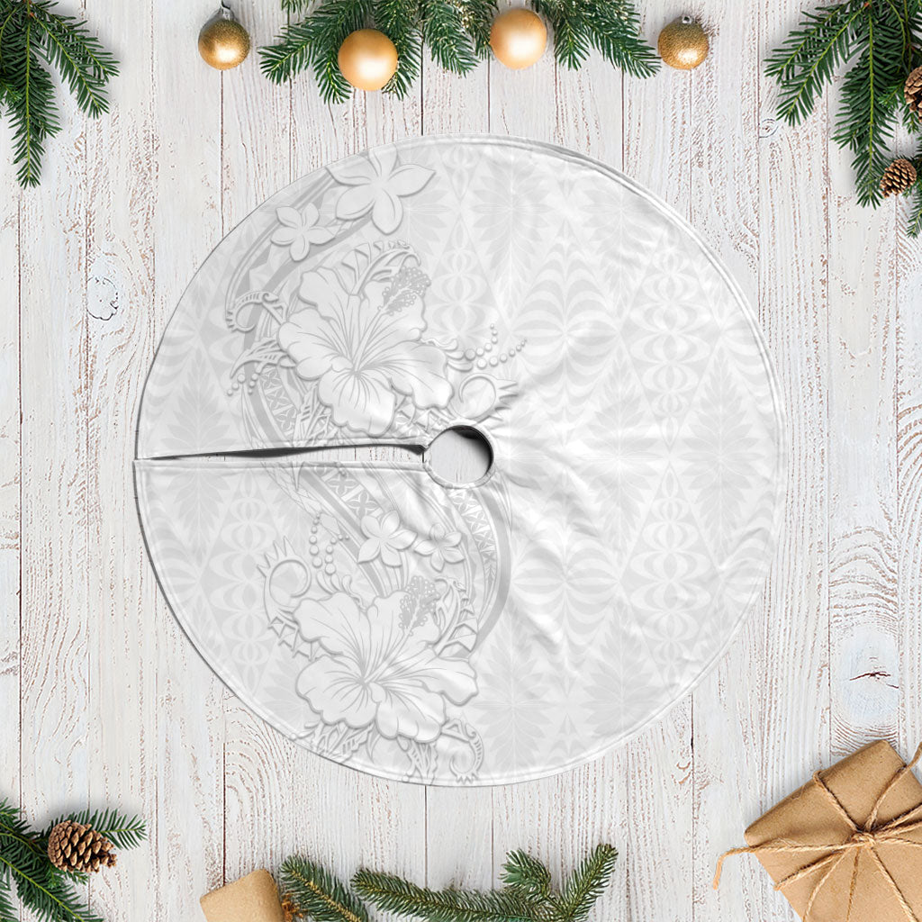 Tokelau White Sunday Tree Skirt Elegant Hibiscus Polynesian Tribal Pattern LT05 Casual White - Polynesian Pride