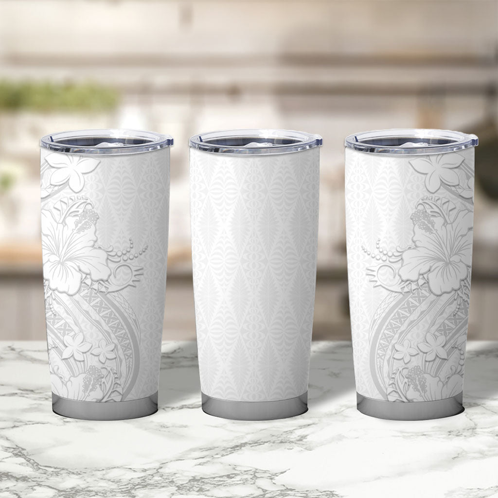Tokelau White Sunday Tumbler Cup Elegant Hibiscus Polynesian Tribal Pattern