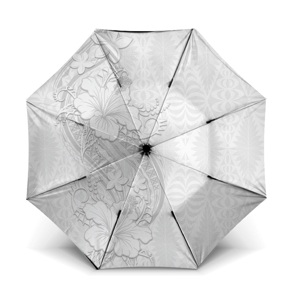 Tokelau White Sunday Umbrella Elegant Hibiscus Polynesian Tribal Pattern LT05 One Size Folded 11.42 inch Opened Diameter 37.4 inch White - Polynesian Pride