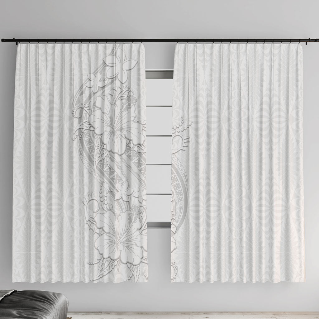 Tokelau White Sunday Window Curtain Elegant Hibiscus Polynesian Tribal Pattern LT05 With Hooks White - Polynesian Pride