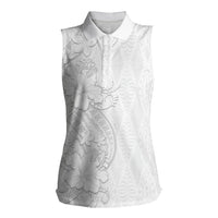 Tokelau White Sunday Women Sleeveless Polo Shirt Elegant Hibiscus Polynesian Tribal Pattern LT05 Female White - Polynesian Pride