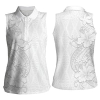 Tokelau White Sunday Women Sleeveless Polo Shirt Elegant Hibiscus Polynesian Tribal Pattern LT05 - Polynesian Pride