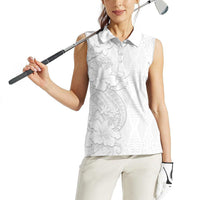 Tokelau White Sunday Women Sleeveless Polo Shirt Elegant Hibiscus Polynesian Tribal Pattern LT05 - Polynesian Pride