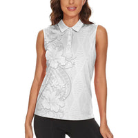 Tokelau White Sunday Women Sleeveless Polo Shirt Elegant Hibiscus Polynesian Tribal Pattern LT05 - Polynesian Pride