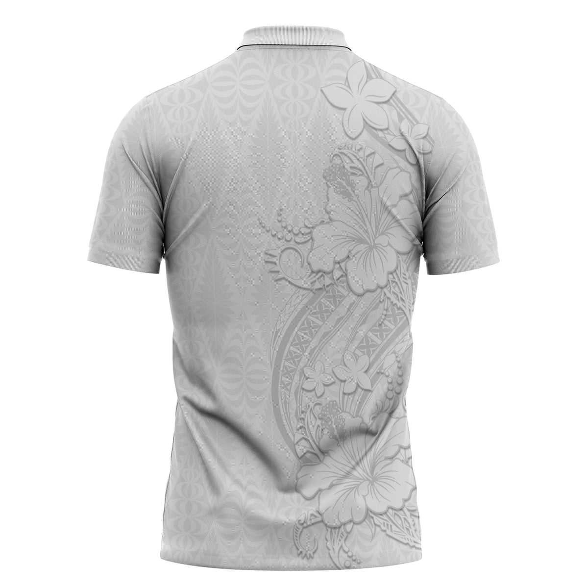Tokelau White Sunday Zipper Polo Shirt Elegant Hibiscus Polynesian Tribal Pattern