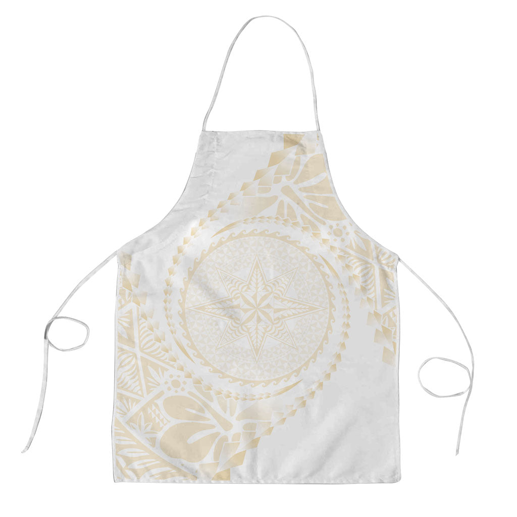 Tonga White Sunday Apron Lotu Tamaiti Tongan Kupesi Pattern LT05 Beige - Polynesian Pride
