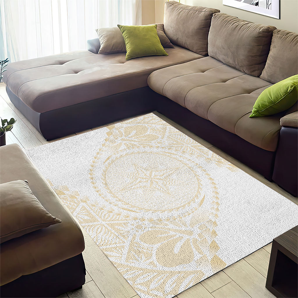 Tonga White Sunday Area Rug Lotu Tamaiti Tongan Kupesi Pattern LT05 - Polynesian Pride
