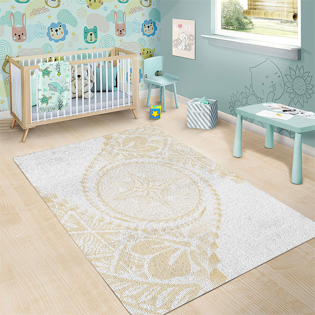 Tonga White Sunday Area Rug Lotu Tamaiti Tongan Kupesi Pattern LT05 - Polynesian Pride